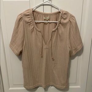 Madewell Textured light pink Blouse with Tie Neck